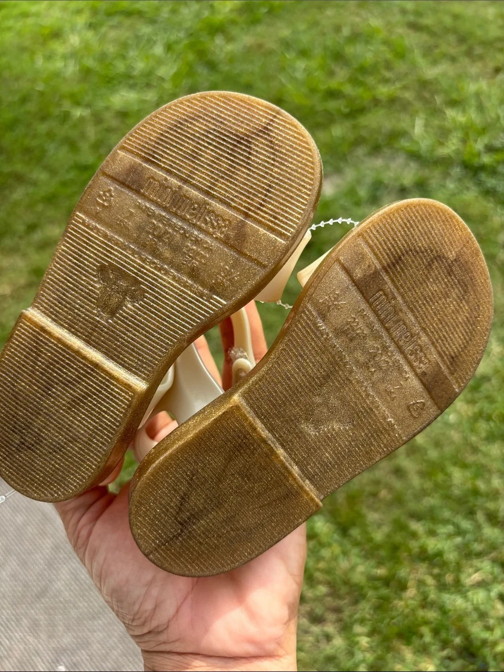 Mini Melissa Cream Jelly Sandals with Gold Buckles